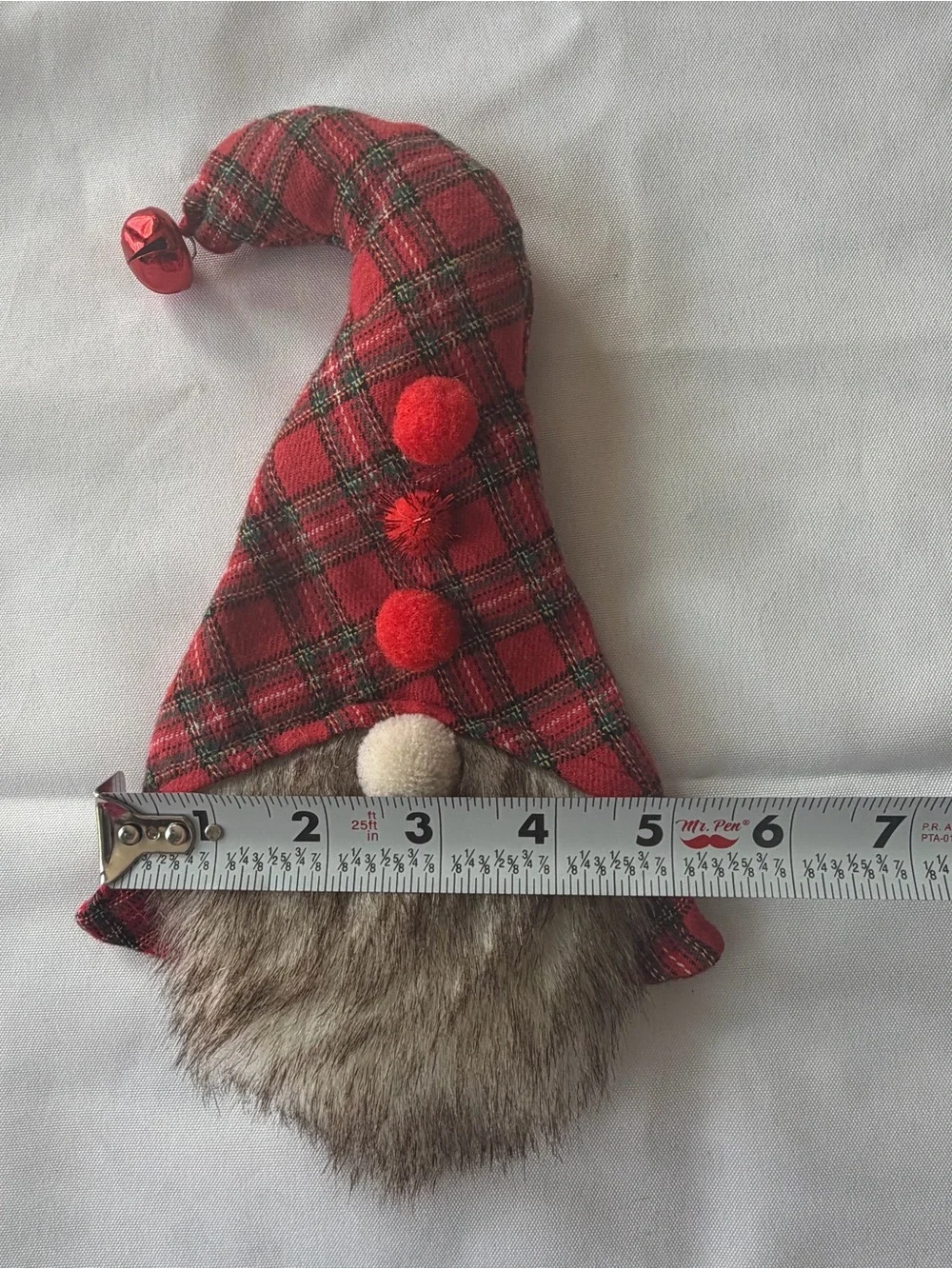 Red gray holiday gnome wine bottle‎ hat with faux fur beard